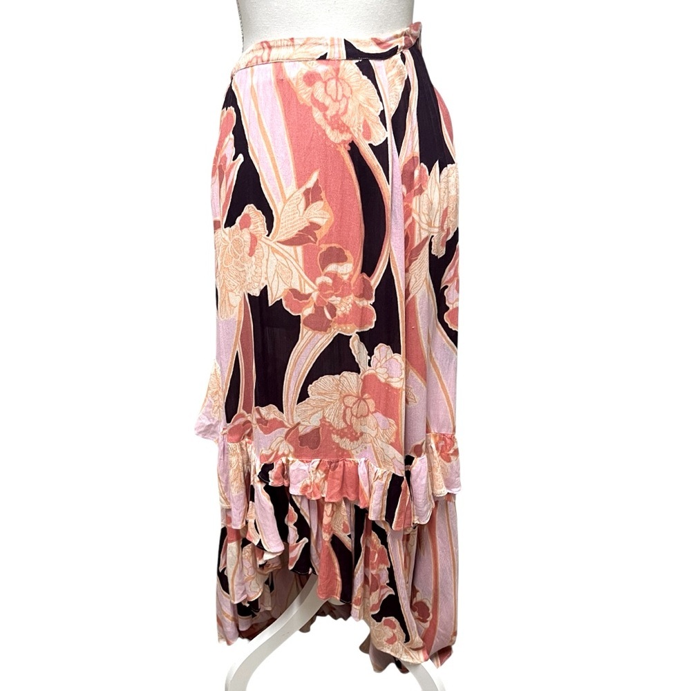 Free People Pink Bring Back The Summer Asymmetric Ruffle‎ Maxi Skirt Size 10 NWT - Picture 3 of 16